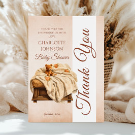 Cartão De Agradecimento Chá de fraldas do Urso de Teddy Beige Vintage