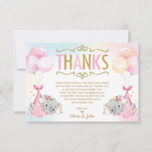 Cartão De Agradecimento Chá de fraldas Elefante Gêmeas Whimsical Sprinkle