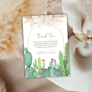 Cartão De Agradecimento Chá de fraldas Elegante Boho Western Cactus Arch