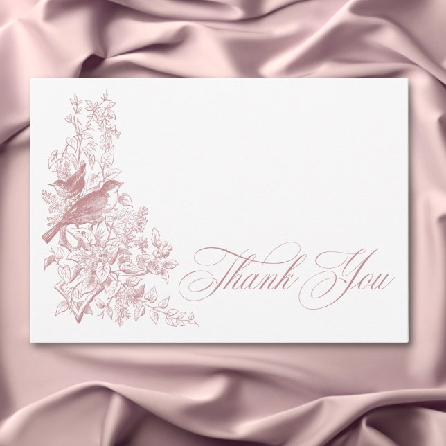 Cartão De Agradecimento Chá de fraldas Elegante de Aves de Chinoiserie Nat (Elegant Pink Chinoiserie Nature Birds Baby Shower Thank You Card)