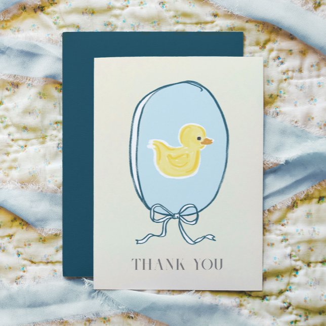 Cartão De Agradecimento Chá de fraldas Elegante de Borracha Ducky Dobrado (Elegant meets cute rubber ducky Baby Shower Thank You note folded greeting cards.)
