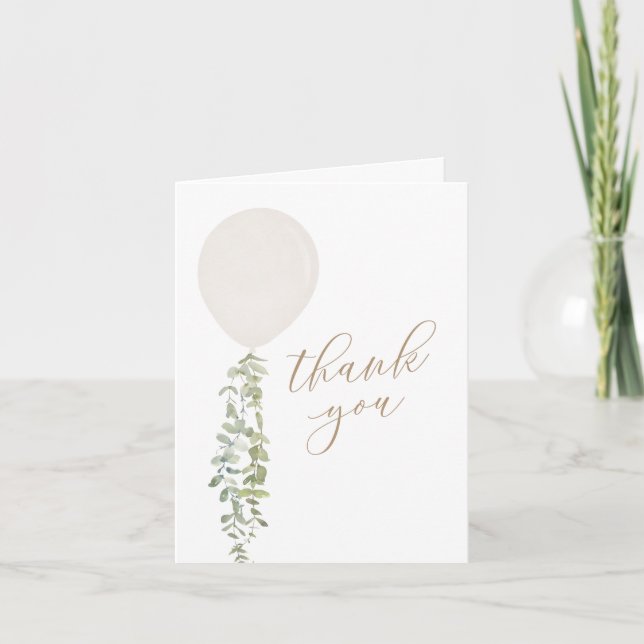 Cartão De Agradecimento Chá de fraldas Eucalyptus Balão Branco (Frente)