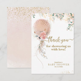 Cartão De Agradecimento Chá de fraldas Eucalyptus Floral de Balão Rosa