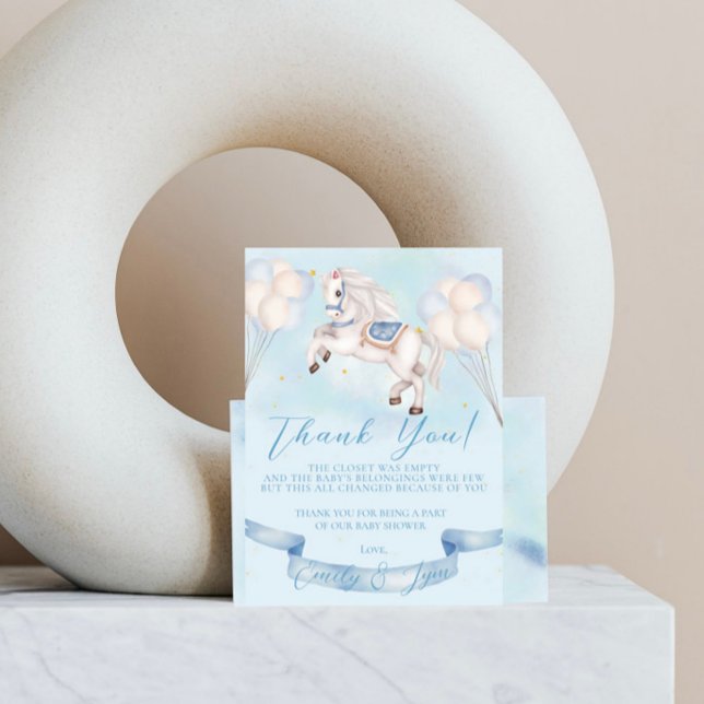 Cartão De Agradecimento Chá de fraldas Fairytale Pony Stars Balões Azuis (Criador carregado)