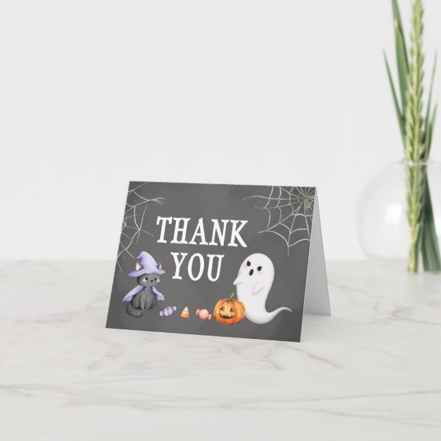 Cartão De Agradecimento Chá de fraldas Fantasma do Pequeno Boo Halloween (Frente)