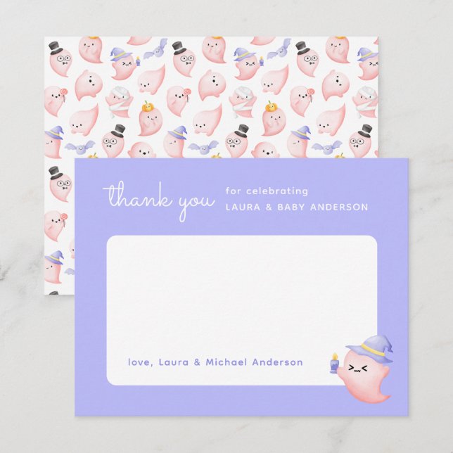 Cartão De Agradecimento Chá de fraldas Fantasma Rosa Puro do Halloween (Frente/Verso)