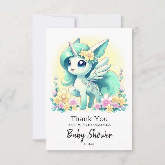 Cartão De Agradecimento Chá de fraldas Feliz do Unicórnio (Frente)