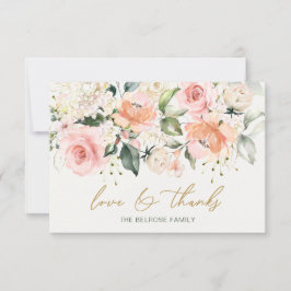 Cartão De Agradecimento Chá de fraldas Floral Apricot Pink Rosas Obrigado