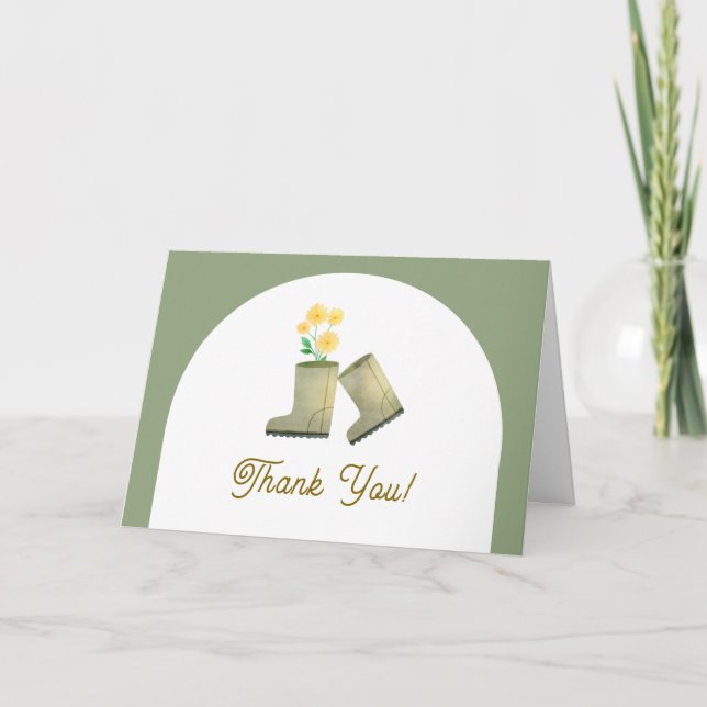 Cartão De Agradecimento Chá de fraldas Floral Boot Arch Crescido Localment (Frente)