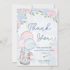 Cartão De Agradecimento Chá de fraldas Floral Cor-de-Rosa dos Balões de El