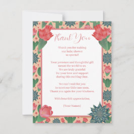 Cartão De Agradecimento Chá de fraldas Floral Cor-de-Rosa Esbranquiçado