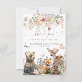 Cartão De Agradecimento Chá de fraldas floral de aquarela de madeira