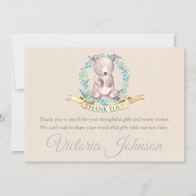 Cartão De Agradecimento Chá de fraldas Floral de Bebê Floral Boys Watercol (Frente)