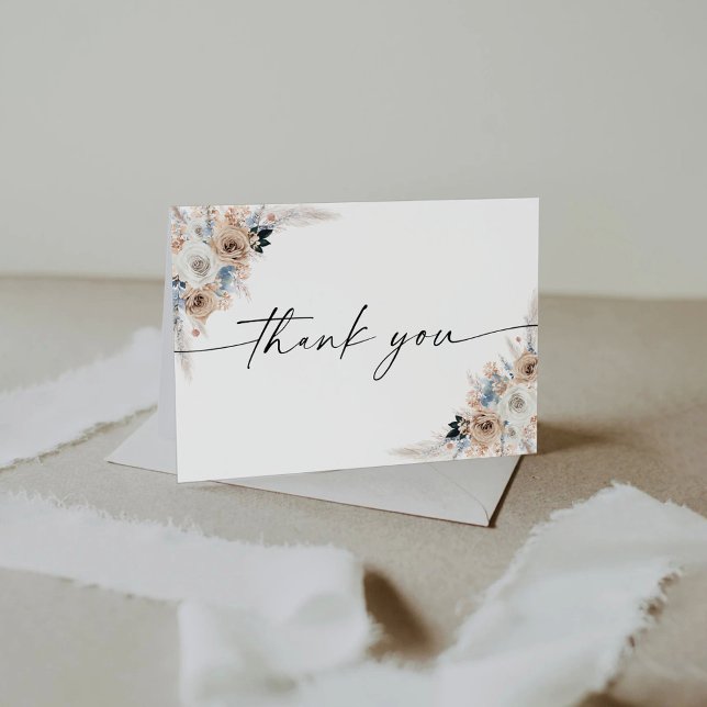 Cartão De Agradecimento Chá de fraldas Floral De Ivory E Blue Boho (Criador carregado)