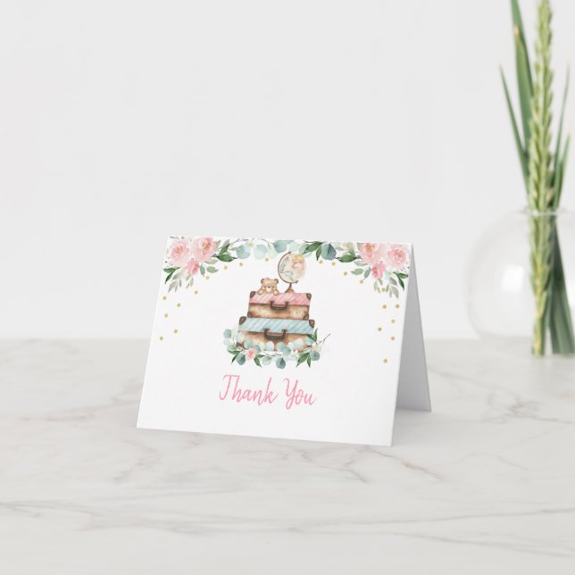 Cartão De Agradecimento Chá de fraldas Floral Dourado rosa (Frente)