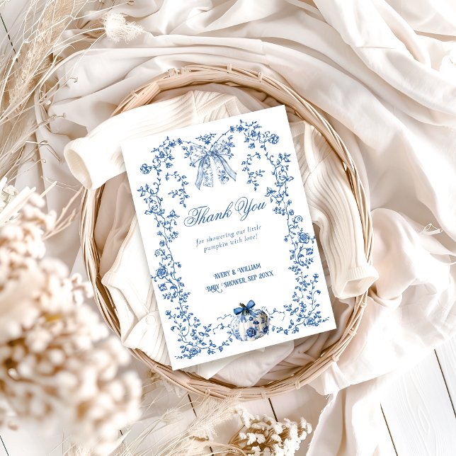 Cartão De Agradecimento Chá de fraldas Floral Dusty Blue Pumpkin Fall (Criador carregado)