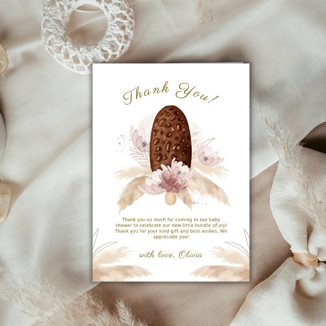 Cartão De Agradecimento Chá de fraldas Floral Elegante Boho (Elegant Boho Floral Ice Cream Pop Baby Shower Thank You Card)