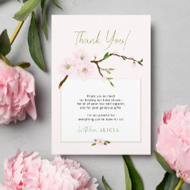 Cartão De Agradecimento Chá de fraldas floral primavera cor-de-rosa