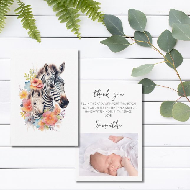 Cartão De Agradecimento Chá de fraldas Floral Selgle Safari Zebra (Jungle Safari Zebra Floral Baby Shower Thank You Card)