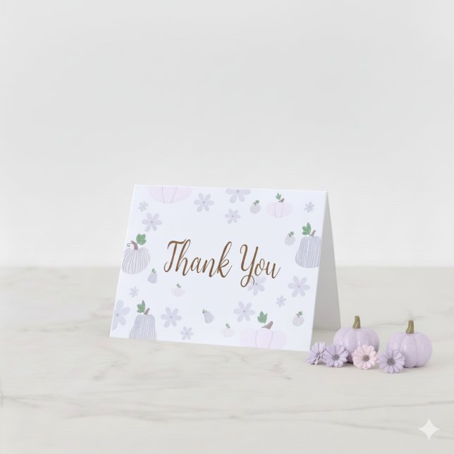 Cartão De Agradecimento Chá de fraldas Floral Suave Azul de Abóbora (Criador carregado)