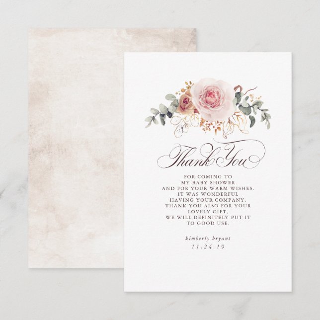 Cartão De Agradecimento Chá de fraldas Floral Terthy Shades Obrigado (Frente/Verso)