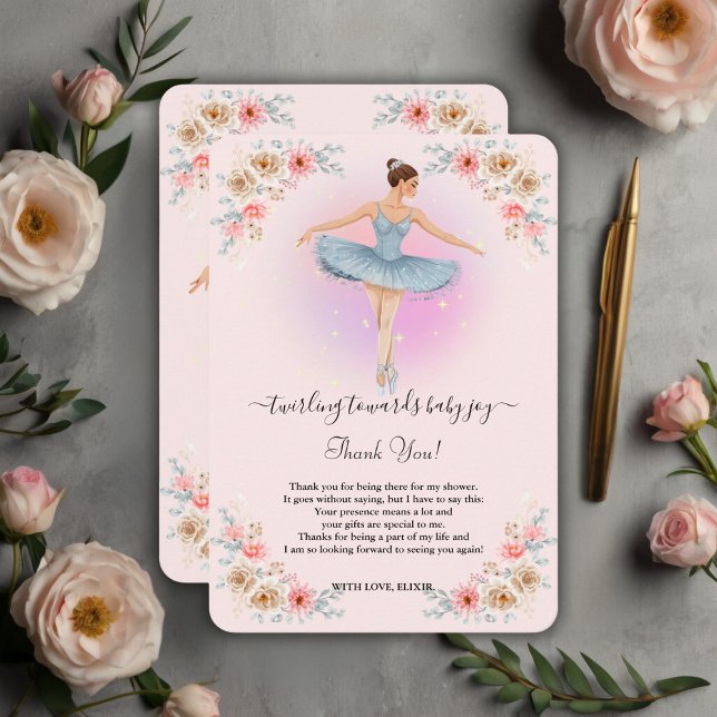 Cartão De Agradecimento Chá de fraldas Floral Twirling Ballerina Watercolo (Criador carregado)
