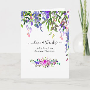 Cartão De Agradecimento Chá de fraldas Floral Violet Por Aquarela, Obrigad