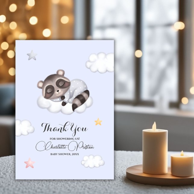 Cartão De Agradecimento Chá de fraldas Gentle Boy Raccoon (Gentle Boy Raccoon Baby Shower Thank You Card)