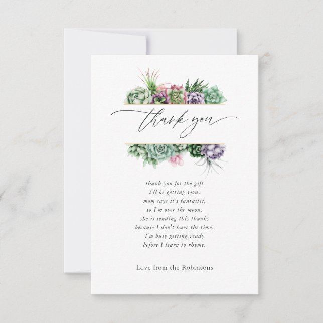 Cartão De Agradecimento Chá de fraldas Geométrico Succulto Por Aquarela (Frente)