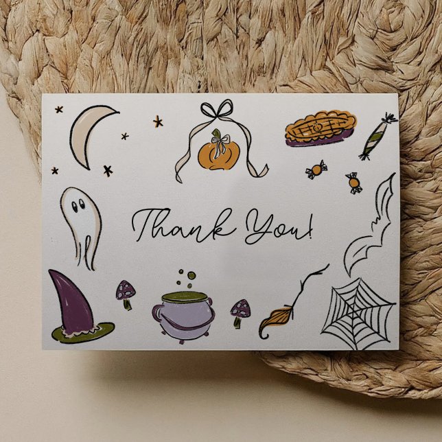 Cartão De Agradecimento Chá de fraldas Ilustrado do Pequeno Boo Halloween (Little Boo Halloween Illustrated Baby Shower Thank You Card)
