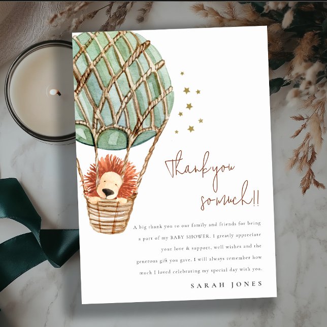 Cartão De Agradecimento Chá de fraldas Mágico de Leão de Balão de Ar Quent (Criador carregado)