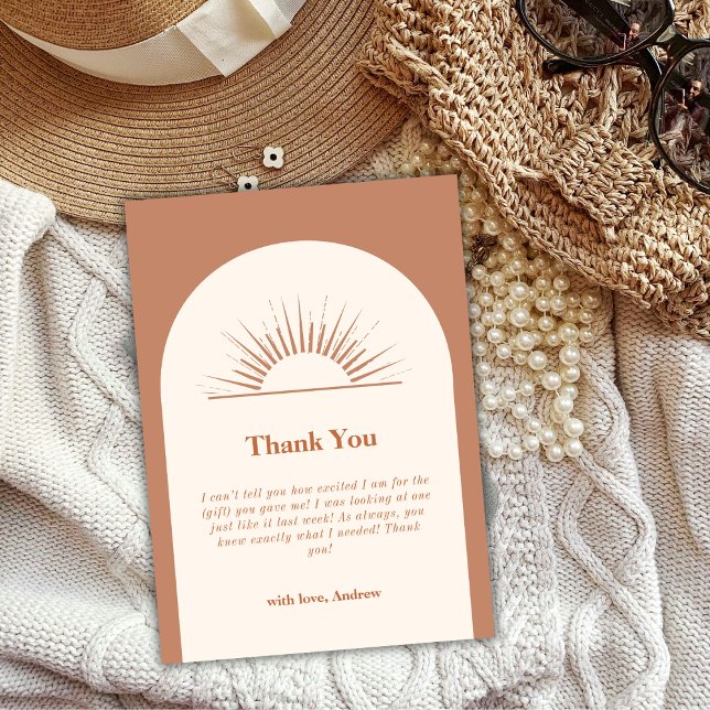 Cartão De Agradecimento Chá de fraldas Mínimo de Arca de Boho (Minimalist Boho Arch Sunshine Baby Shower Thank You Card)