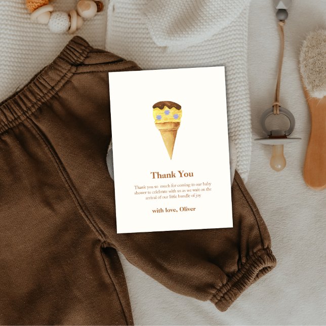 Cartão De Agradecimento Chá de fraldas Mínimo de Sorvete de Verão (Minimal Summer Scoop Ice Cream Boy Baby Shower Thank You Card)