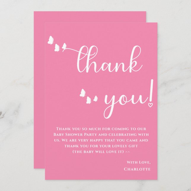 Cartão De Agradecimento Chá de fraldas Mínimo Moderno de Caligrafia da Bor (Frente/Verso)