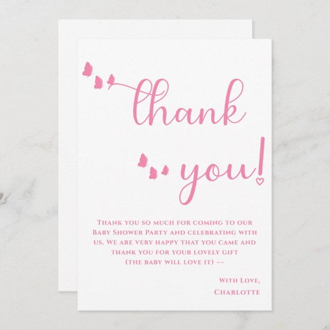 Cartão De Agradecimento Chá de fraldas Mínimo Moderno de Caligrafia da Bor (Frente/Verso)