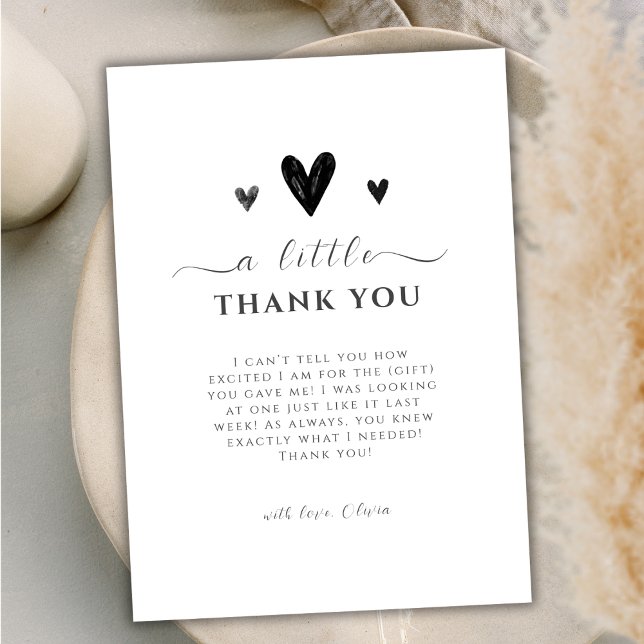Cartão De Agradecimento Chá de fraldas Minúsculo Negra (Minimalist Black Little Sweetheart Baby Shower Thank You Card)
