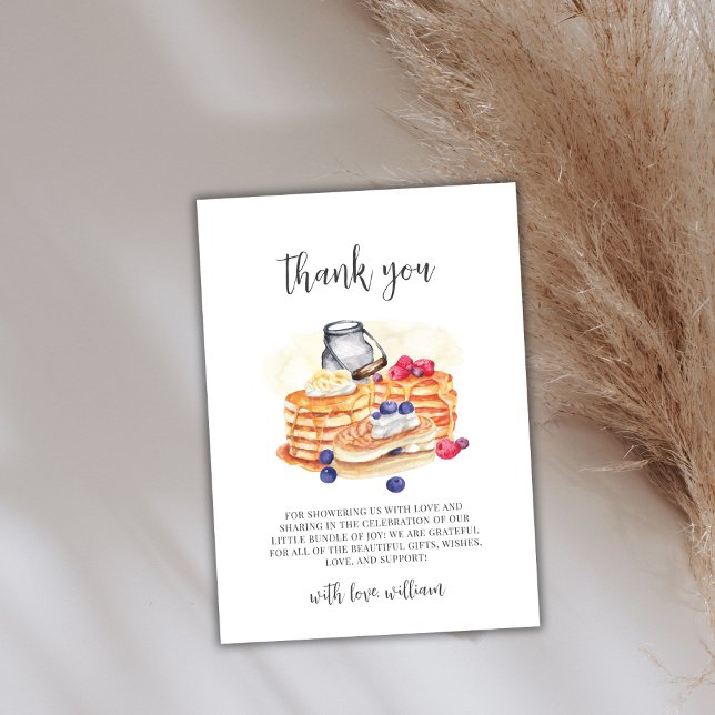 Cartão De Agradecimento Chá de fraldas Moderno de Berry Pancake Brunch (Modern Milk Berry Pancake Brunch Baby Shower Thank You Card)