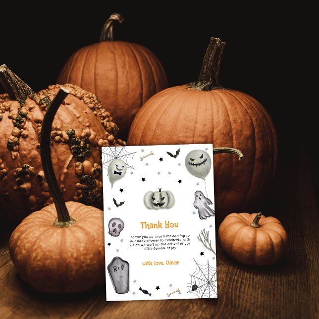 Cartão De Agradecimento Chá de fraldas Moderno do Menino Fantasma (Modern Little Boo Ghost Boy Baby Shower Thank You Card)