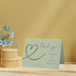 Cartão De Agradecimento Chá de fraldas Moderno Elegante Verde Sage Minimal