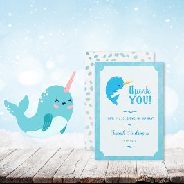 Cartão De Agradecimento Chá de fraldas Narwhal Azul Obrigado