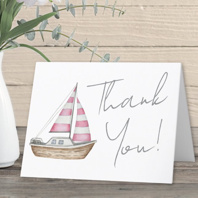 Cartão De Agradecimento Chá de fraldas náutico mínimo cor-de-rosa (Minimal Pink Nautical Baby Shower Thank You Card )