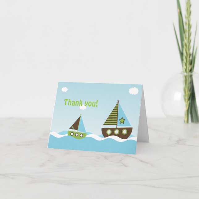Cartão De Agradecimento Chá de fraldas Náutico Náutico De Bebê-Ninho Obrig (Frente)