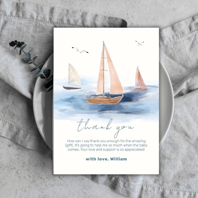 Cartão De Agradecimento Chá de fraldas Náutico Náutico Mínimo Neutro (Neutral Minimalist Nautical Sailboat Baby Shower Thank You Card)