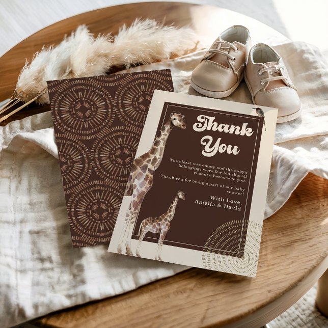 Cartão De Agradecimento Chá de fraldas Neutral da Selva Safari Giraffe (Criador carregado)