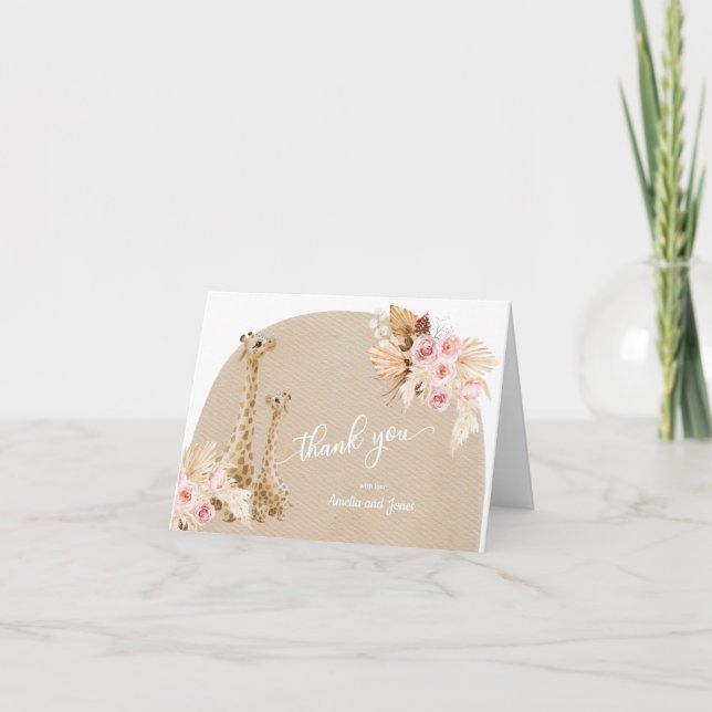 Cartão De Agradecimento Chá de fraldas Neutral Pampas Grass Giraffe (Frente)