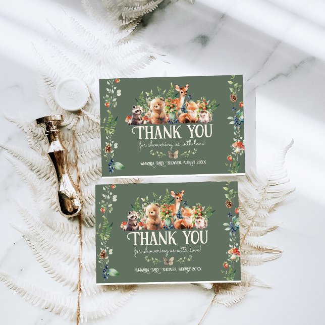 Cartão De Agradecimento Chá de fraldas Neutro de Aventura de Animais de Fl (Criador carregado)