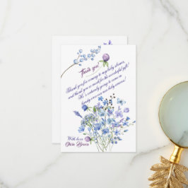 Cartão De Agradecimento Chá de fraldas Neutro de Flor Selvagem Azul