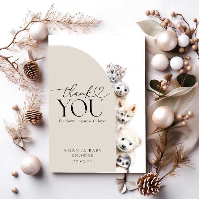 Cartão De Agradecimento Chá de fraldas Neutro de Gênero dos Animais Invern (Criador carregado)