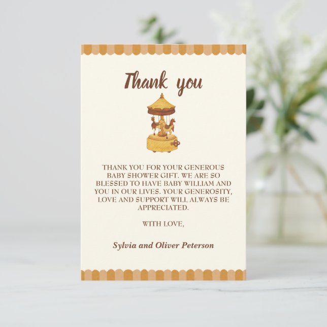 Cartão De Agradecimento Chá de fraldas neutro do carrossel (Em pé/Frente)