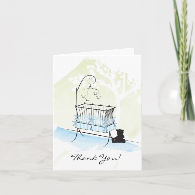 Cartão De Agradecimento Chá de fraldas Obrigado - Azul (Frente)